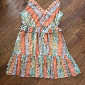 Flying Tomato Orange and Green Striped Kids Dress